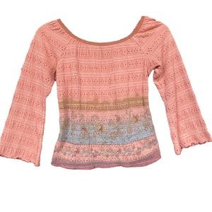 FANG pink floral print‎ bell sleeve top
